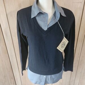 Earth‎ collection Layered V Neck Sweater Shirt Combo Size L Black Grey